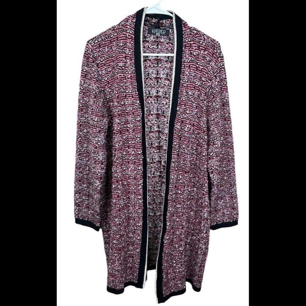 Kasper Sweater Woman’s Large Black Red Classic Metallic‎ Cardigan